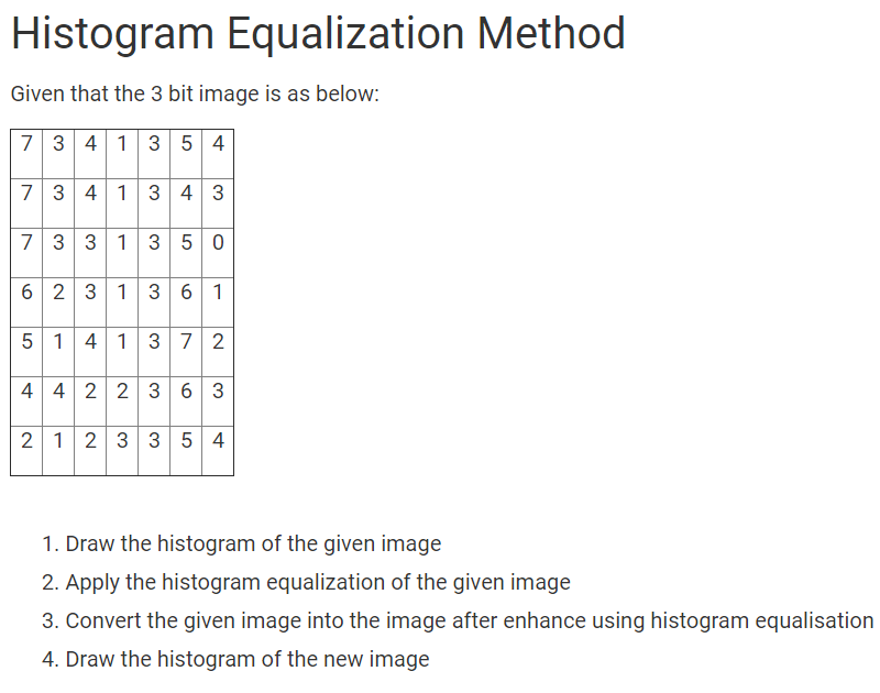 histogram equalization method given that the 3 bit image is as below 7