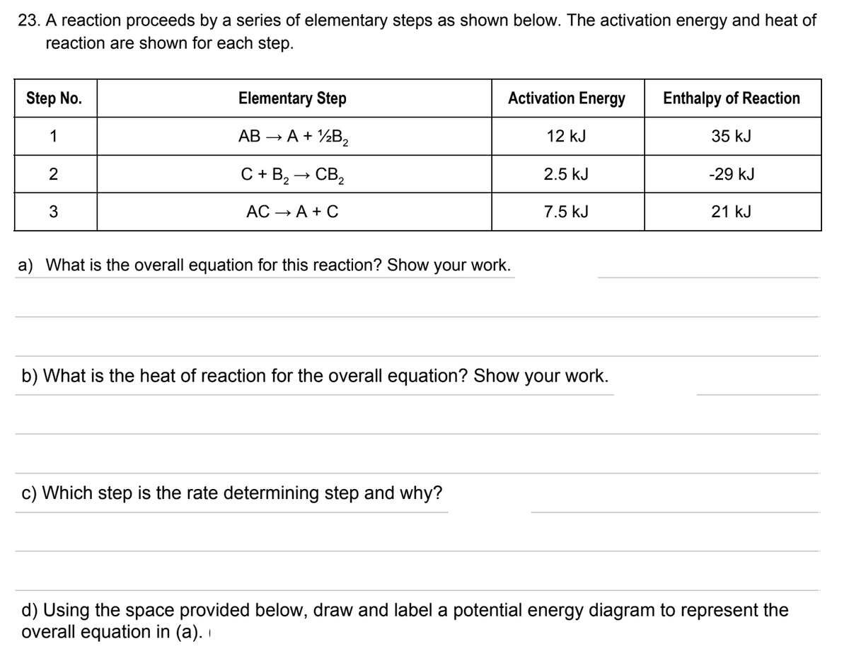 23 a reaction proceeds by a series of elementary steps as shown below