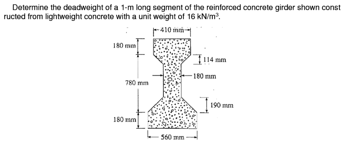 determine the deadweight of a 1m long segment of the reinforced