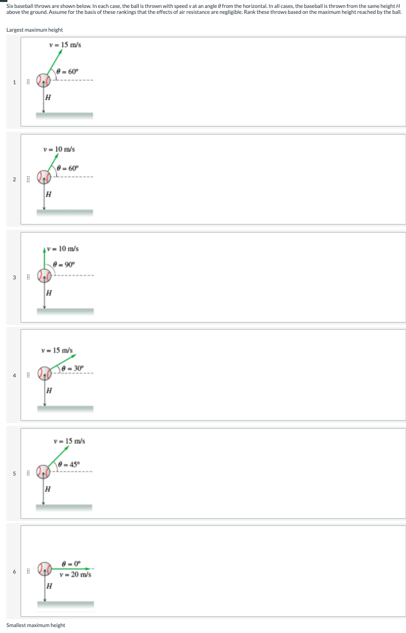 six baseball throws are shown below in each case the ball is thrown with speed StudyX