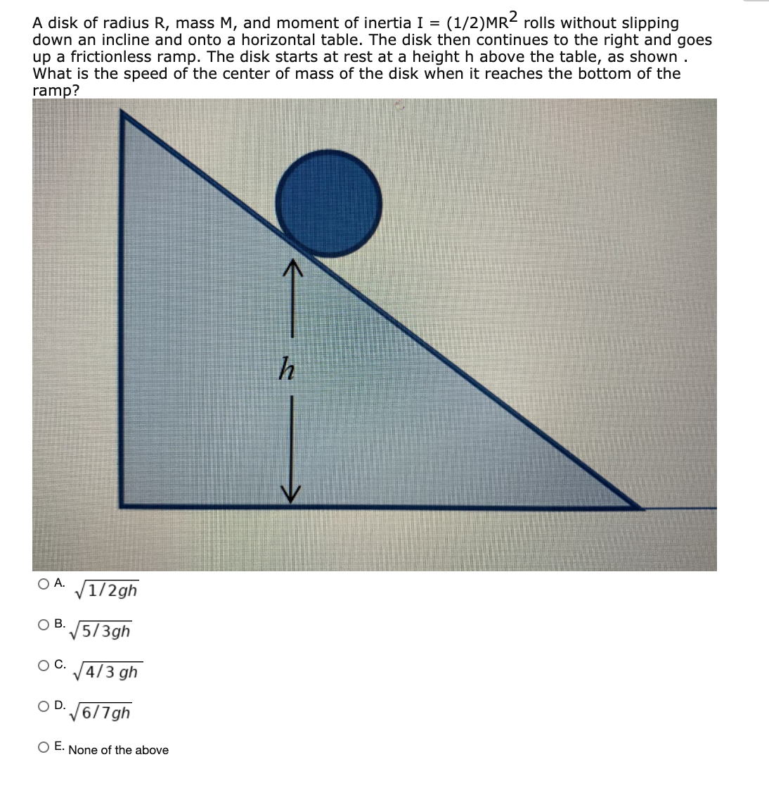 a disk radius r mass m and moment inertia i12mr rolls without slipping