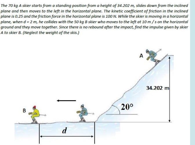 the 70 kg a skier starts from standing position from height 34202 m