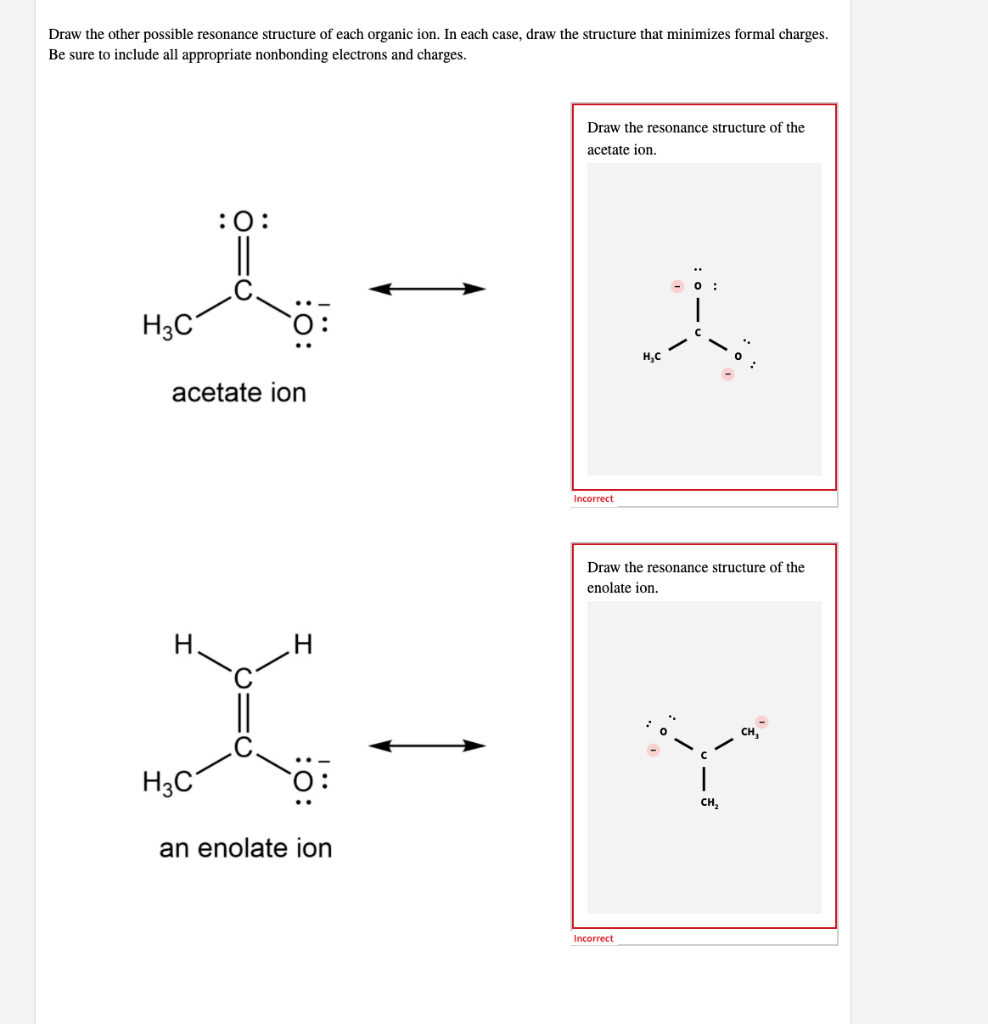 draw the other possible resonance structure of each organic ion in each