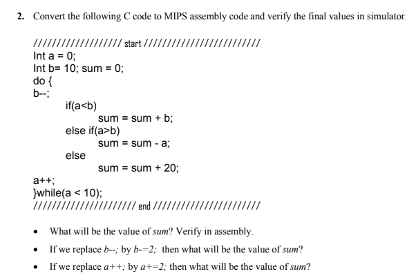 convert c code to mips online