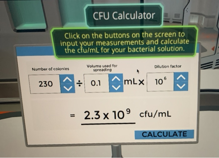 which plate has the most countable colonies use the cfu calculator