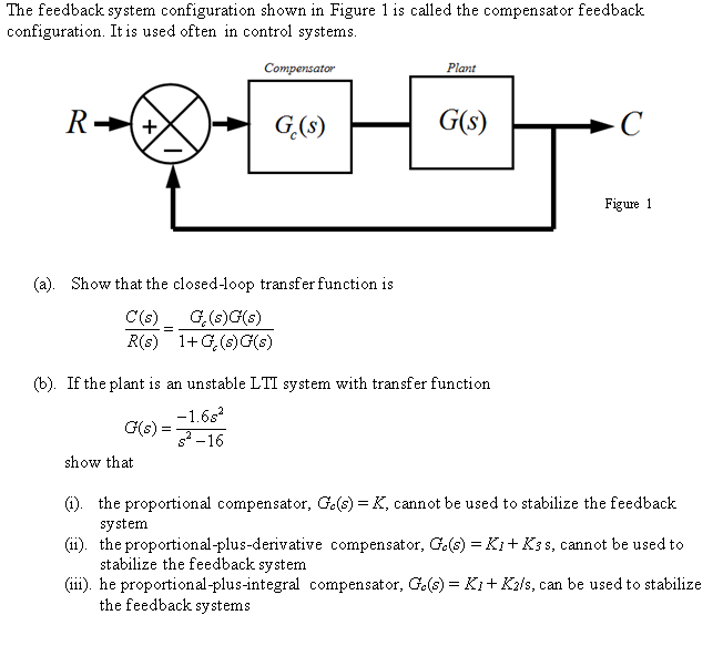 the feedback system configuration shown in figure 1 is called the