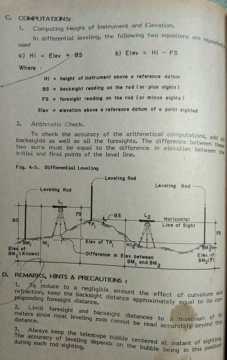45 lab exercise no 5 elementary surveying differential leveling to