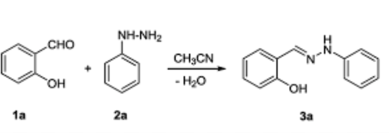please show the mechanism for salicylaldehyde 1a andphenylhydrazine 2a