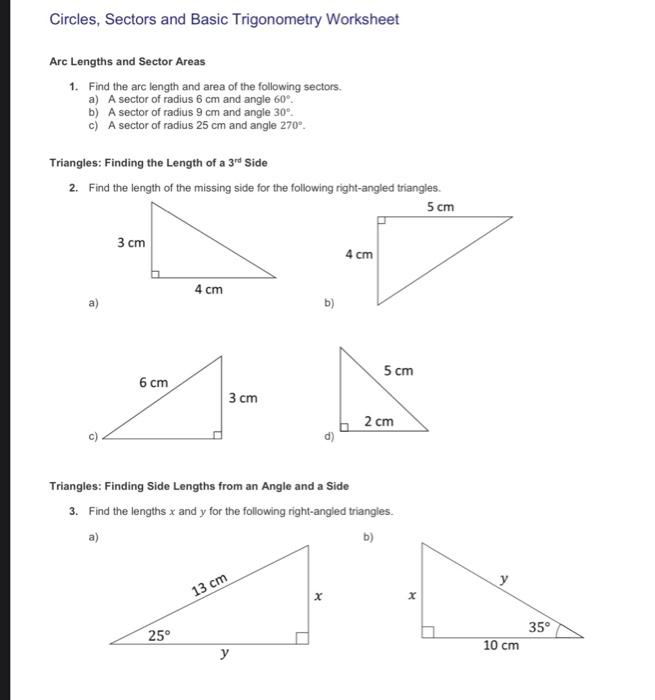 circles sectors and basic trigonometry worksheet arc lengths and sector ...