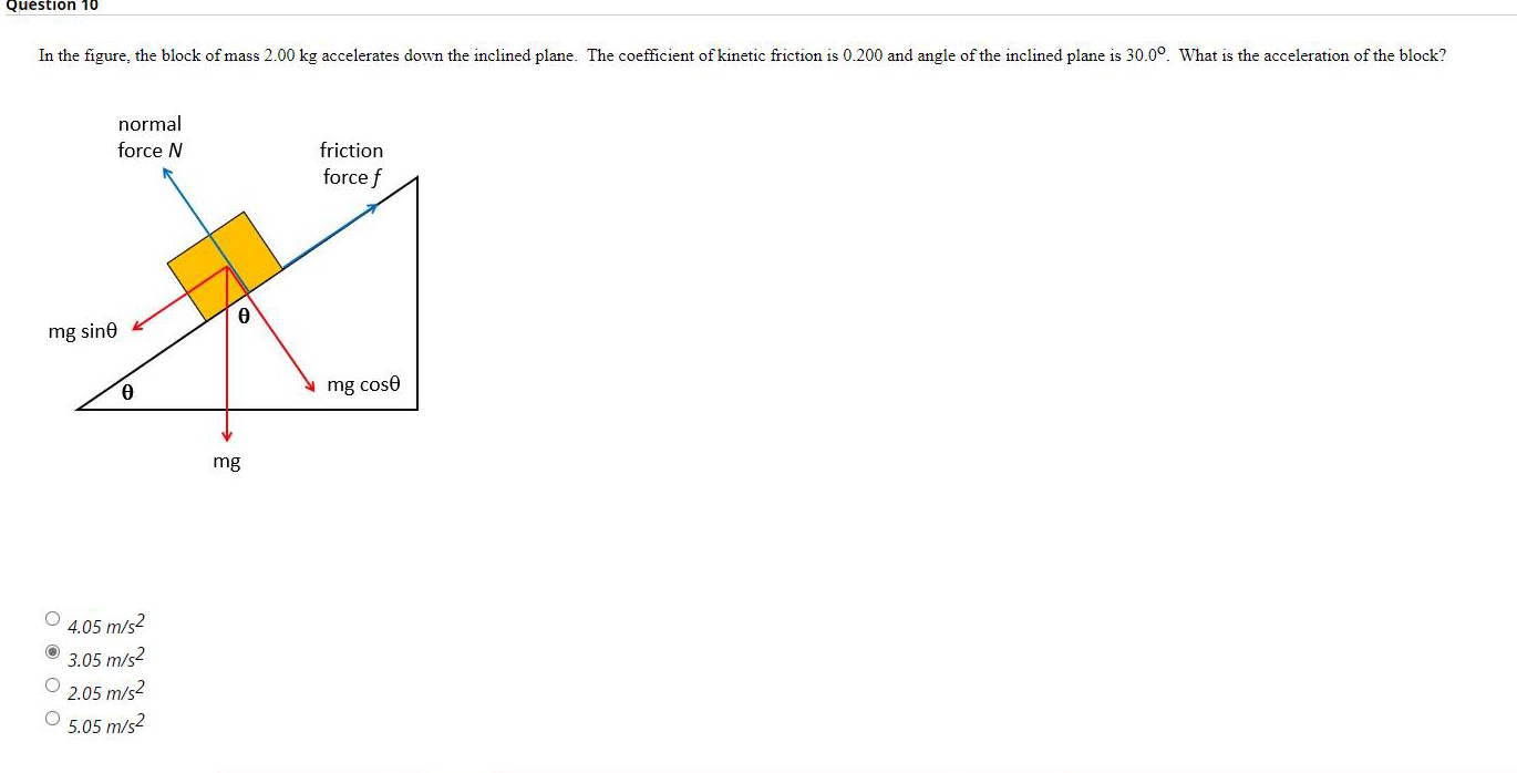 question 10 in the figure the block of mass 200 kg accelerates down the