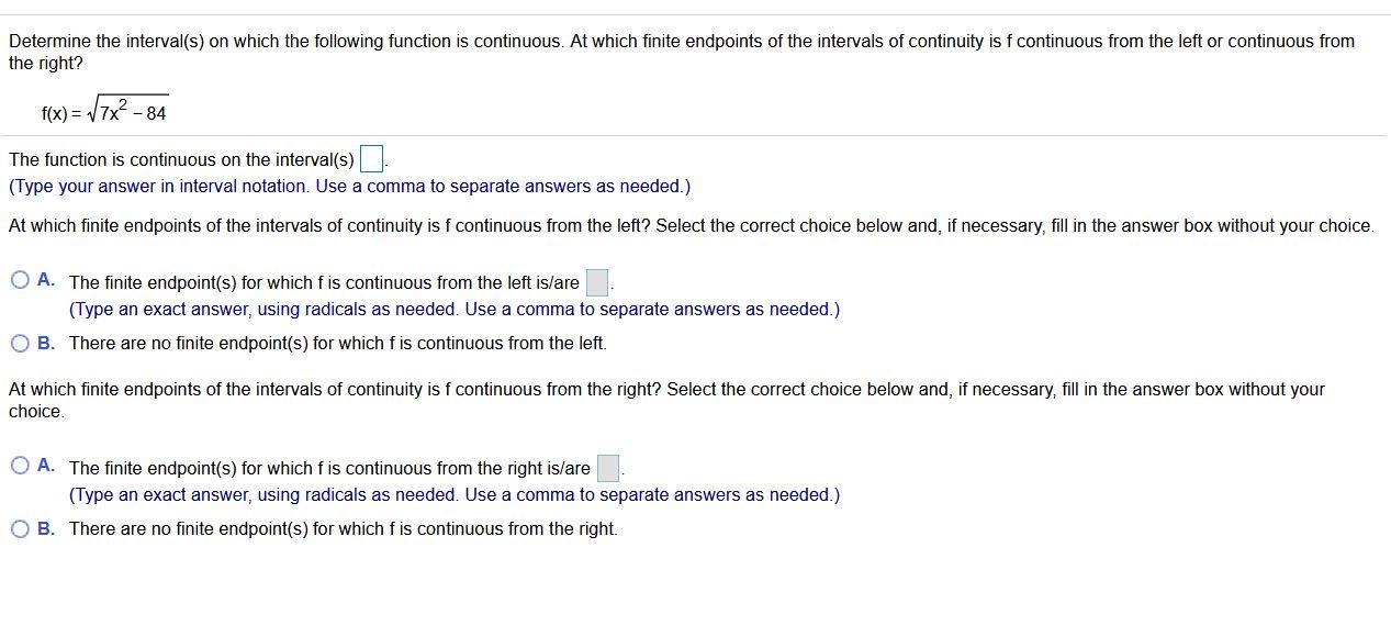 determine the intervals on which the following function is continuous