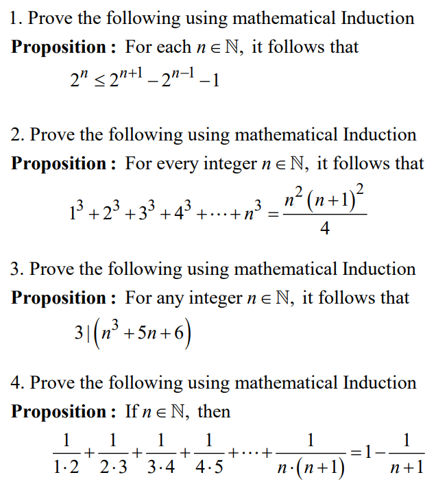 1 prove the following using mathematical induction proposition for each ...